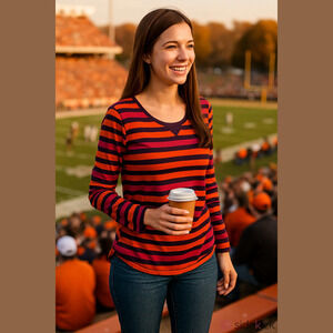 Jockey Orange & Purple Striped Long Sleeve Top Women’s (Sz L)